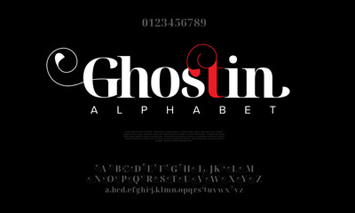 Wall Mural - Ghostin scary abstract logo font alphabet. Minimal modern urban fonts for logo, brand etc. Typography typeface uppercase lowercase and number. vector illustration