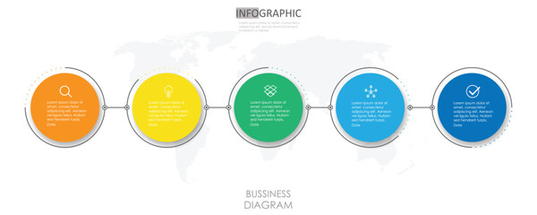 Wall Mural - business project circle roadmap timeline diagram Infographic roadmap template for business. 5 step modern Timeline diagram calendar with presentation vector infographics.