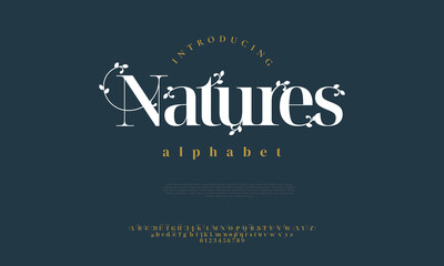 Abstract natures jungle eco logo font alphabet. Minimal modern urban fonts for logo, brand etc. Typography typeface uppercase lowercase and number. vector illustration