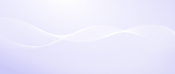 Poster - Flowing undulate lines design. Abstract smooth curved stripes template. White fluid wave on light pastel purple background. Horizontal vector wallpaper