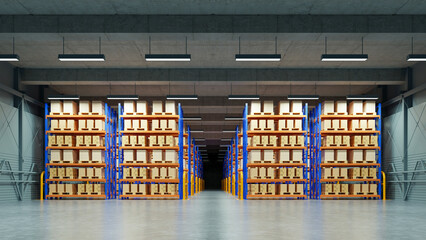 Wall Mural - Empty warehouse in logistic center,Warehouse for storage and distribution centers.3d rendering