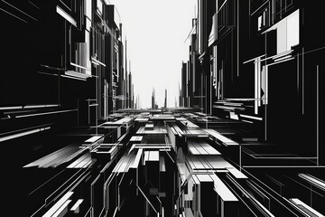 Poster - monochromatic city street scene Generative AI