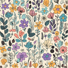 Poster - Floral Pattern With Different Flowers Illustration