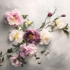 Wall Mural - peonies on a marble table, created using AI