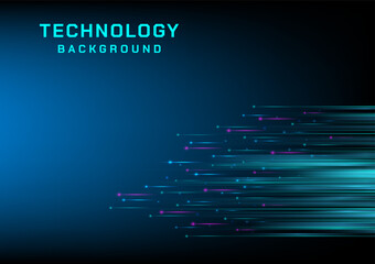 Fototapete - Abstract background technology straight bottom right corner moving Circle with blue and pink glowing lines, blue gradient background.