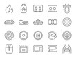 Cooker and flame icon set. It included fire, stoves, cooking hobs, hob, microwave and more icons. Editable Stroke.
