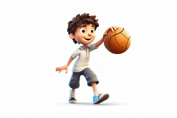 Photo studious 3d boy playing ball isolated on white background made with Generative AI