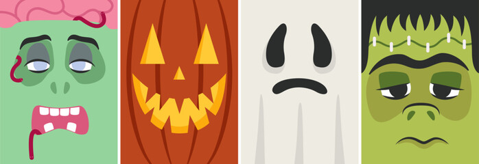 Wall Mural - Set of Hallowen posters with mosters. Holiday placards in flat style.