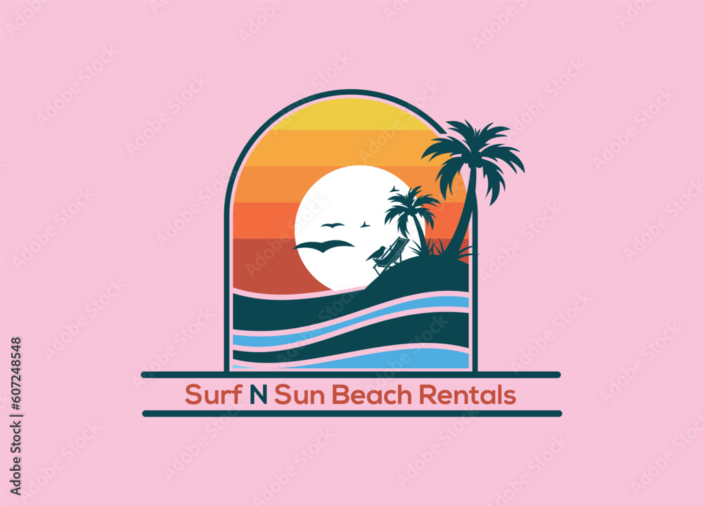 Vacation rental beauty beach Sunset landscape vector logo design ...