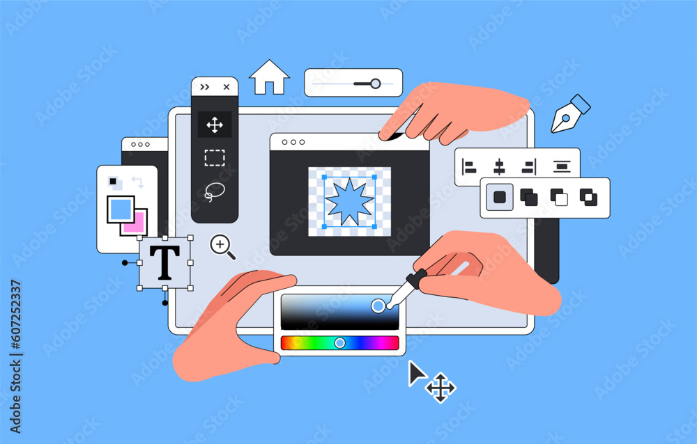 Autocad Ui Vector Design Ui Design Layout vector illustration with Hands. Tool for professional ...