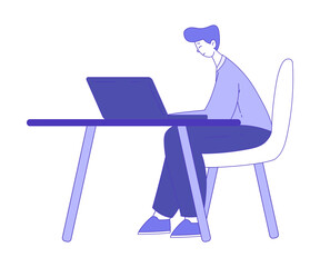 Sticker - Business Man Character Sitting on Chair at Laptop Vector Illustration