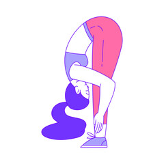 Poster - Young Woman Practicing Yoga Asana or Pose Stretching Body Vector Illustration