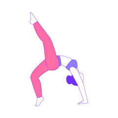 Sticker - Young Woman Practicing Yoga Asana or Pose Stretching Body Vector Illustration