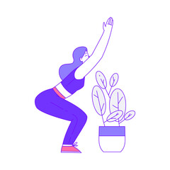 Wall Mural - Young Woman Practicing Yoga Asana or Pose Stretching Body Vector Illustration