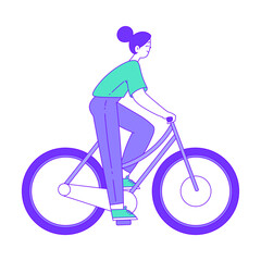 Wall Mural - Woman Character Riding Bike Enjoying Healthy Lifestyle Vector Illustration