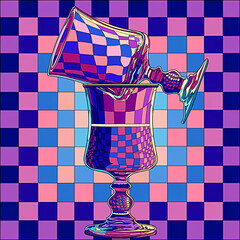 Wall Mural - fourth of july, Blue and purple checkered background with two glasses 