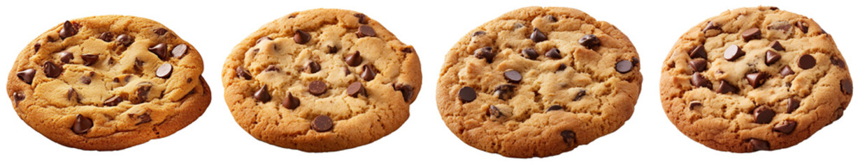 Four individual chocolate shortbread cookies on a transparent background, Generative AI