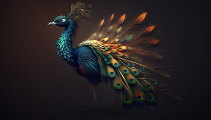 Naklejka na meble Peacock abstract wallpaper. Contrast background Peafowl in vivid colors generative ai