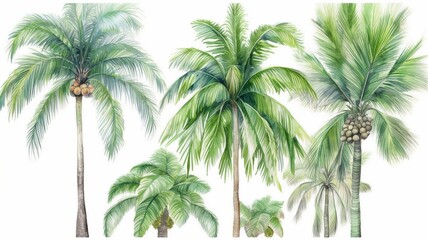 Watercolor tropical trees set Generative AI