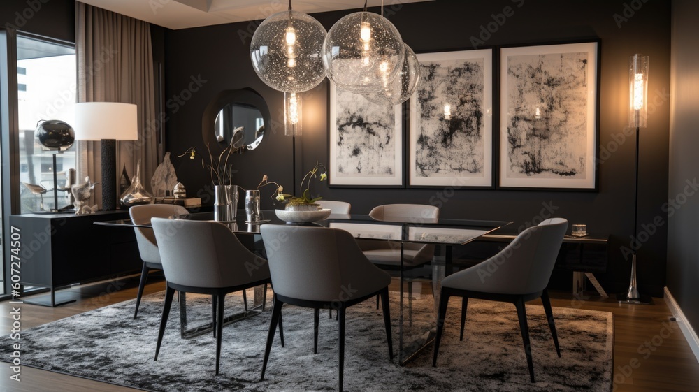 Interior design of Dining Room in Contemporary style with Glass Dining ...