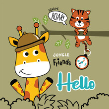 Giraffe And Tiger Funny Animal Cartoon