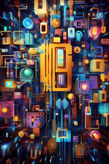 Aufkleber -   concept of artificial intelligence through a combination of geometric shapes and vibrant colors,  Generative AI technology.