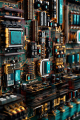 Leinwandbilder -  details and textures of database server components, highlighting the precision engineering and craftsmanship involved.  Generative AI technology.