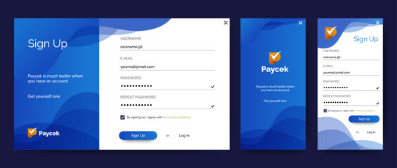 Poster - set of sign up and sign in forms. blue gradient. registration and login forms page. professional web
