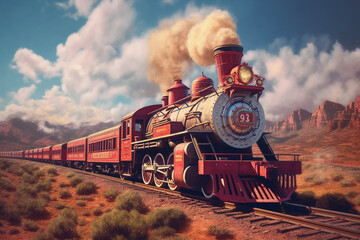 Poster - A vintage-style poster design featuring an iconic train, showcasing its destination or highlighting its historical significance.  Generative AI technology.