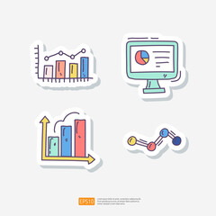 Poster - graphic chart business and data on screen monitor. data collection and report concept doodle sticker