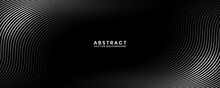 3D Black White Techno Abstract Background Overlap Layer On Dark Space With Waves Effect Decoration. Modern Graphic Design Element Stripes Style Concept For Banner, Flyer, Card, Or Brochure Cover