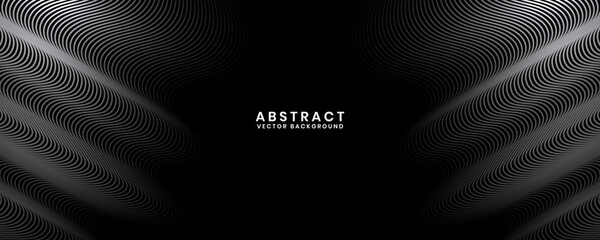 3D black white techno abstract background overlap layer on dark space with waves effect decoration. Modern graphic design element stripes style concept for banner, flyer, card, or brochure cover