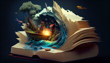 Books Imagination, 3d Illustration. Generate Ai.