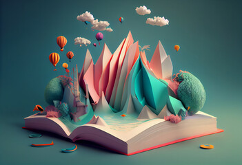 Wall Mural - Books imagination, 3d illustration. Generate Ai.