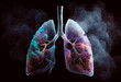 Human Lung with smoke , Lung disease frome smoking. Generate Ai.