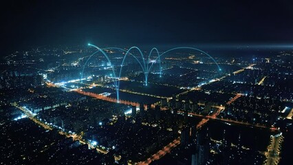 smart Connected city skyline. Futuristic network concept, city Technology