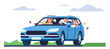 Driver and passengers are throwing garbage out car window. Bad behavior, environmental pollution, garbage on road in city, people littering. Cartoon flat style isolated vector concept