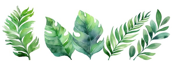 set of tropical leaves and flowers isolated on white background. highly detailed plant collection. g