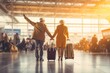 © Kalim - Image of happy old couple at airport terminal