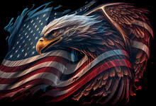 Wavy American Flag With An Eagle Symbolizing Strength And Freedom . Generate Ai.