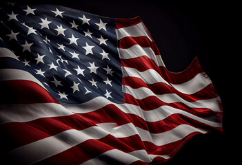 Wall Mural - United States Flag On Black Background. free space. top wiew. Generate Ai.