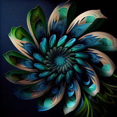 Canvas Print - Flower with a blue and green design. Generate Ai.