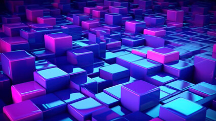 Poster - 3d rendering of abstract background with blue and violet cubes. Cubes in empty space. generative ai