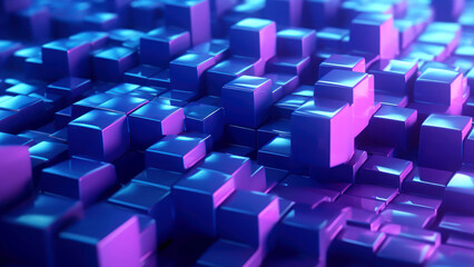 Poster - 3d rendering, abstract background with blue and purple cubes, digital illustration generative ai