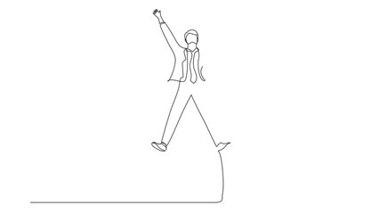 Poster - animated self drawing of continuous one line draw happy businessman jumping with spread his arms and