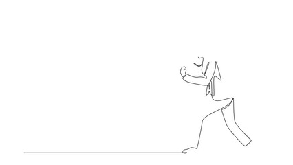 Poster - Animated self drawing of continuous line draw happy businessman bow and do the gesture yes. Office worker celebrate success of company project. Successful victory. Full length single line animation