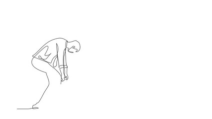 Poster - Animated self drawing of continuous one line draw sad businessman bowed down. Man feeling lonely and having stress. Bankruptcy on global economic recession, failure. Full length single line animation