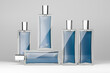 Collection of similar fragrance bottles against gray background