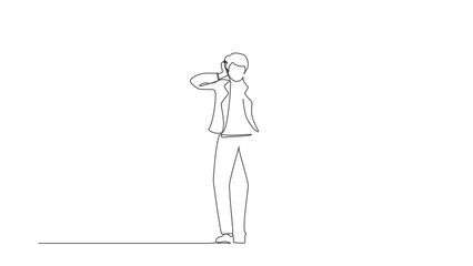 Poster - Animated self drawing of continuous line draw stressed businessman with headache, hands on head, health problems and pain head, emotion, stress work, tired, suffer. Full length single line animation
