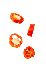  Falling Red bell pepper slice cutout, Png file.